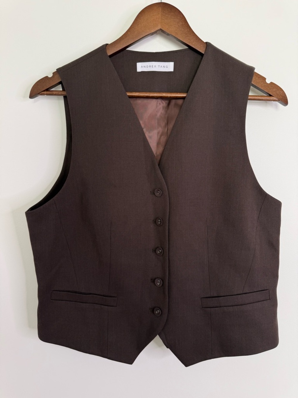 Andrea Tang 100% Wool Brown Vest Size Large